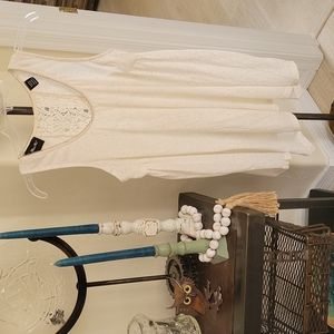 Miss Me cream LG lace sheer back top.  Chain neck, sheer over top sides/back